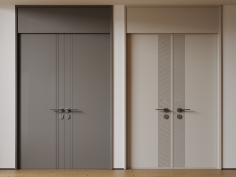  现代极简双开门 中古平开门 入户门 防盗门 通顶对开门 别墅su模型 