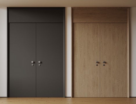  现代极简双开门 中古平开门 入户门 防盗门 通顶对开门 别墅su模型 