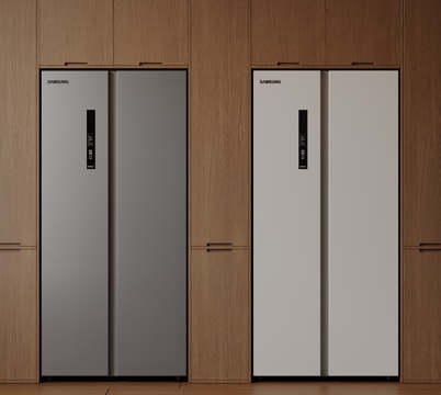 现代极简冰箱 双开门冰箱 简约冰箱柜 中古冰箱 意式冰箱 厨su模型