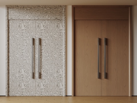  现代极简双开门 中古平开门 入户门 防盗门 通顶对开门 别墅su模型 