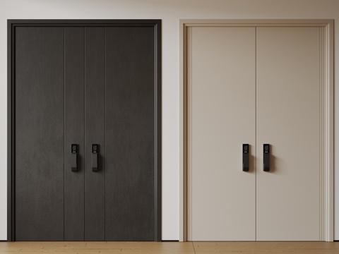  现代极简双开门 中古平开门 入户门 防盗门 通顶对开门 别墅3d模型 