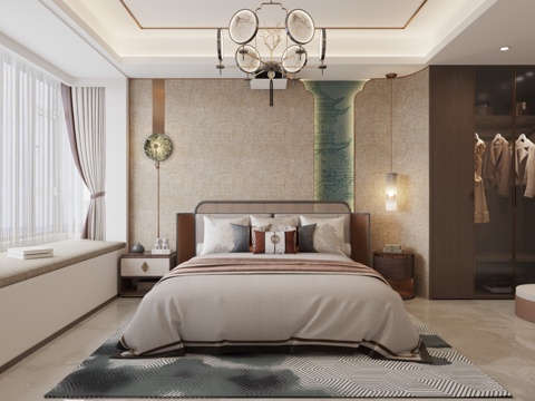  新中式卧室 老人房3d模型 