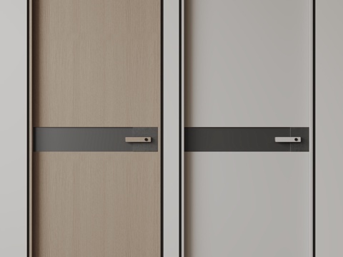 现代极简双开门 中古平开门 入户门 防盗门 通顶对开门 别墅su模型