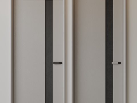 现代极简单开门 中古房间门 卧室门 平板门 实木门 平开门su模型