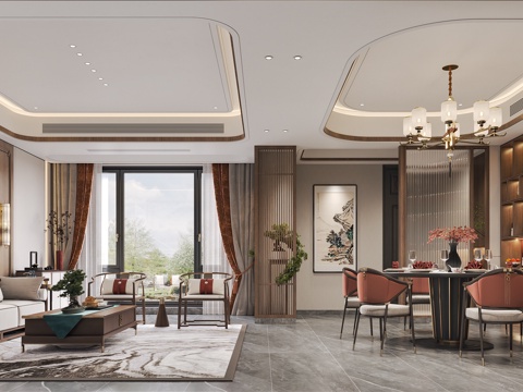  轻奢新中式别墅 样板间 最新全套施工图 效果图合集cad施工图 