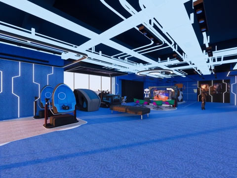  工装娱乐空间主机游戏店VR设备机器su模型 