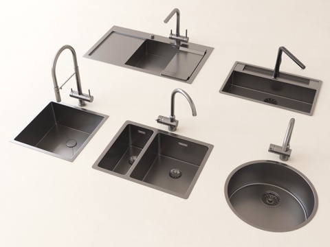  现代洗菜盆 水槽 水龙头 不锈钢水槽3d模型 