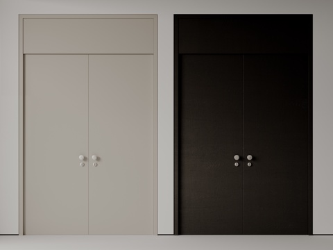 现代极简双开门 中古平开门 入户门 防盗门 通顶对开门 别墅su模型