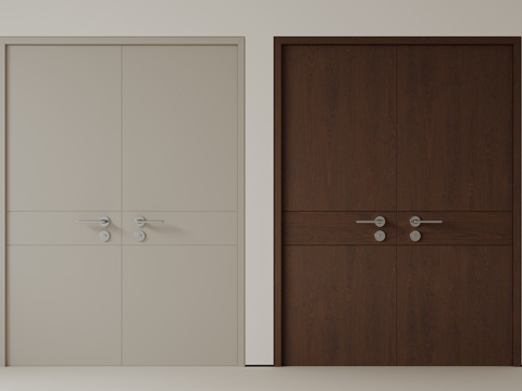  现代极简双开门 中古平开门 入户门 防盗门 通顶对开门 别墅su模型 