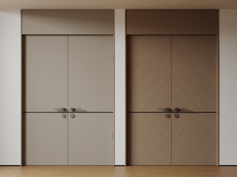  现代极简双开门 中古平开门 入户门 防盗门 通顶对开门 别墅su模型 