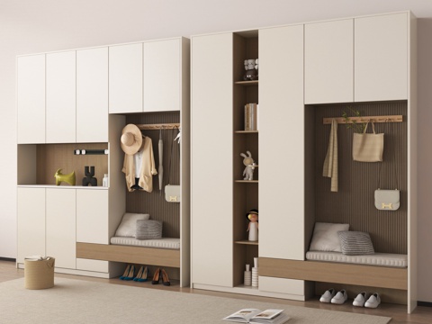 现代玄关鞋柜 换鞋凳 雕塑摆件 边柜su模型