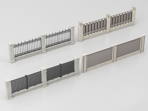  现代围栏护栏 围墙 别墅围墙 小区围墙3d模型 