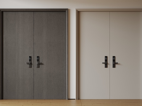 现代极简双开门 中古平开门 入户门 防盗门 通顶对开门 别墅su模型