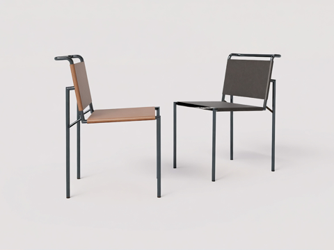 意式轻奢餐椅 金属框架 皮革坐垫 咖啡厅餐厅椅子su模型