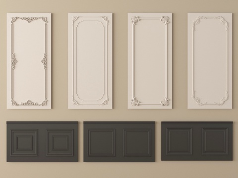  法式护墙板 线条 背景墙3d模型 