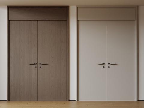  现代极简双开门 中古平开门 入户门 防盗门 通顶对开门 别墅su模型 