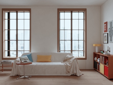  奶油风客厅3d模型 