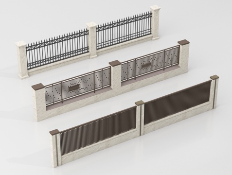  现代围栏护栏 围墙 别墅围墙 小区围墙3d模型 