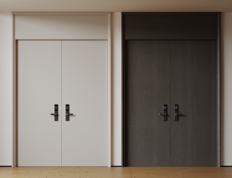  现代极简双开门 中古平开门 入户门 防盗门 通顶对开门 别墅su模型 