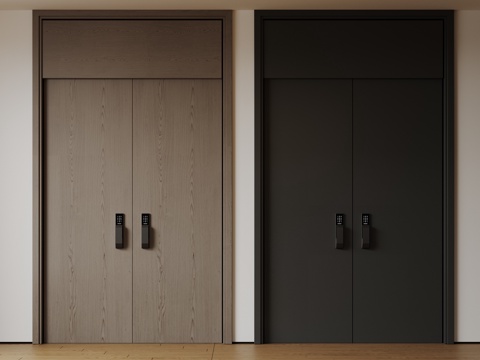  现代极简双开门 中古平开门 入户门 防盗门 通顶对开门 别墅su模型 