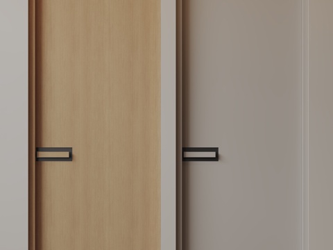 现代极简单开门 中古房间门 卧室门 平板门 实木门 平开门su模型