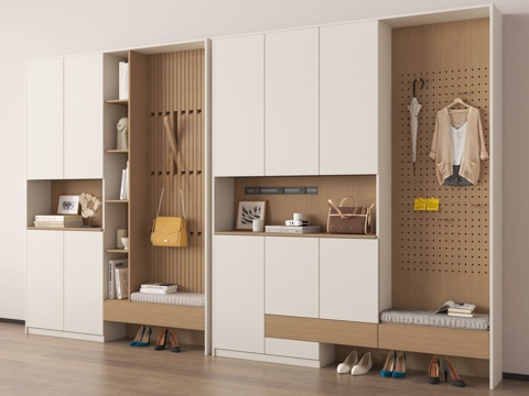  现代玄关鞋柜 换鞋凳 摆件 装饰柜 高柜3d模型 