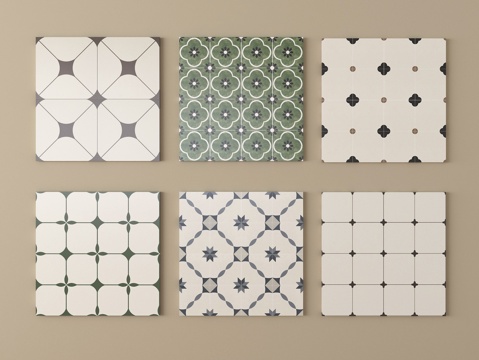  法式复古风地砖 瓷砖 花纹砖su模型 