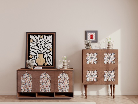  中古风 玄关柜 边柜 置物柜 边餐柜3d模型 