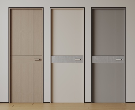 现代极简单开门 中古房间门 卧室门 平板门 实木门 平开门su模型