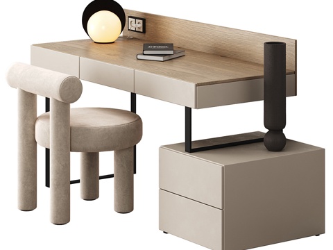  现代奶油风书桌椅su模型 