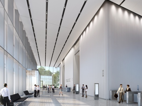  办公楼大堂 最新全套施工图 效果图合集cad施工图 