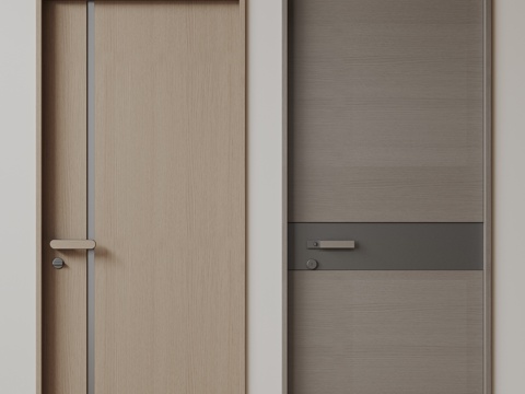  现代极简双开门 中古平开门 入户门 防盗门 通顶对开门 别墅su模型 