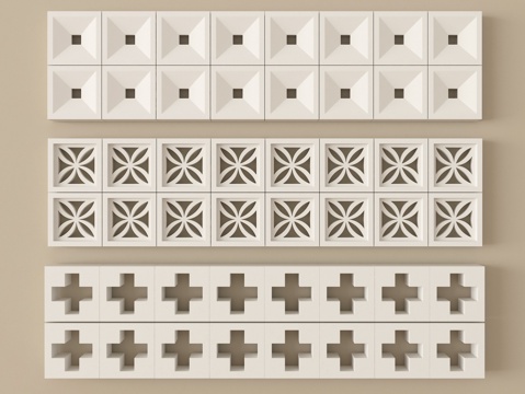  现代镂空水泥砖 水泥砖隔断 预制砖墙砖3d模型 