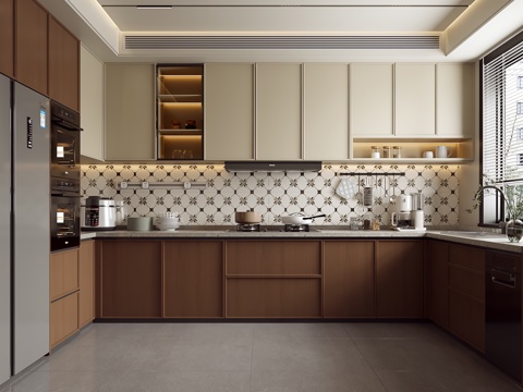  中古风厨房3d模型 