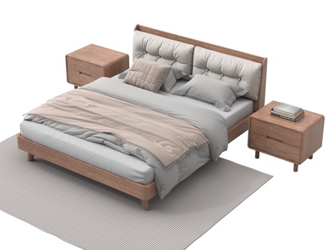  现代双人床 床头柜 床品3d模型 