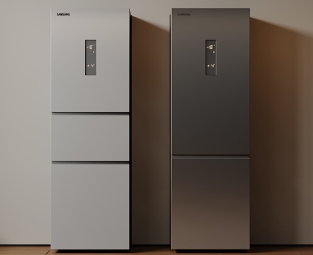 现代极简冰箱 双开门冰箱 简约冰箱柜 中古冰箱 意式冰箱 厨su模型