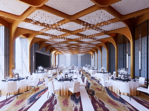 工装酒店空间宴会厅su模型