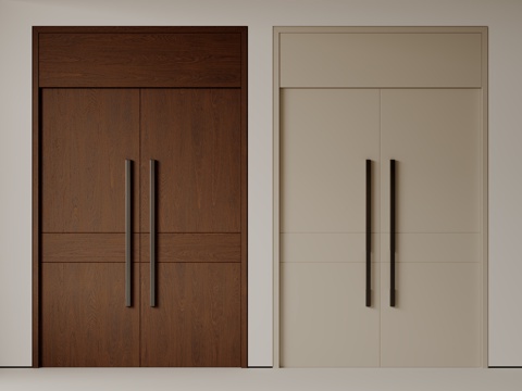 现代极简双开门 中古平开门 入户门 防盗门 通顶对开门 别墅su模型