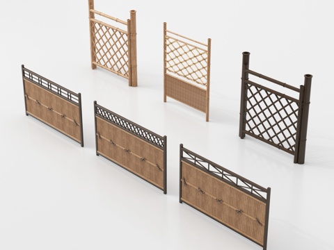  新中式栏杆护栏 栅栏围栏 实木围栏护栏3d模型 