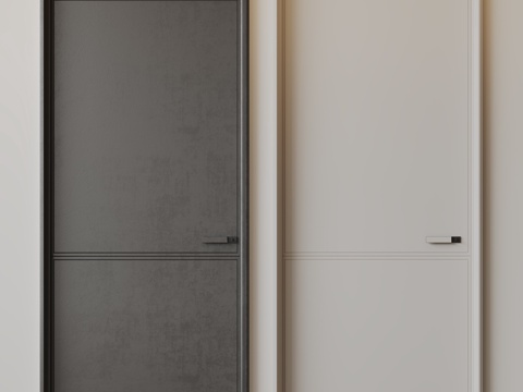 现代极简单开门 中古房间门 卧室门 平板门 实木门 平开门su模型