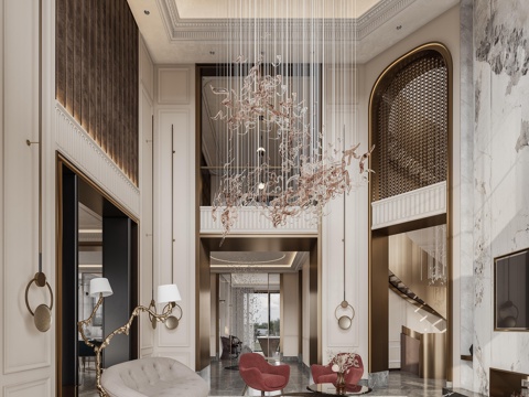 法式轻奢挑空别墅 样板间 最新全套施工图 效果图合集cad施工图