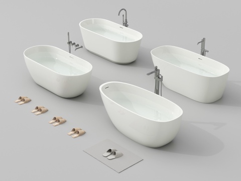  现代浴缸组合 水龙头 拖鞋3d模型 