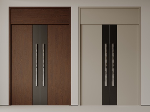  现代极简双开门 中古平开门 入户门 防盗门 通顶对开门 别墅3d模型 