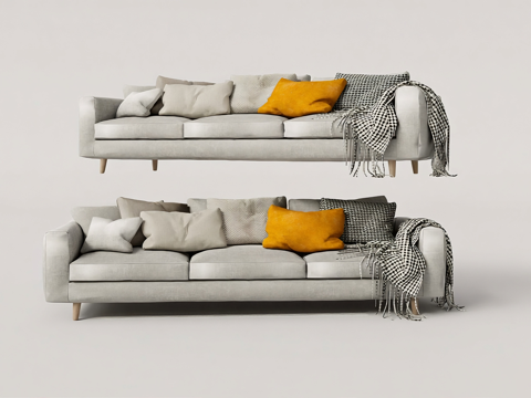 现代简约沙发 布艺沙发 木质腿su模型