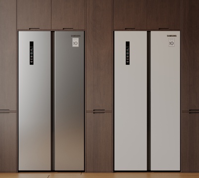  现代极简冰箱 双开门冰箱 简约冰箱柜 中古冰箱 意式冰箱 厨3d模型 