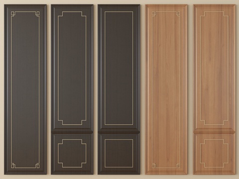 新中式木饰面护墙板 墙饰板 木饰面背景墙su模型