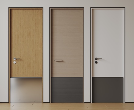 现代极简单开门 中古房间门 卧室门 平板门 实木门 平开门su模型