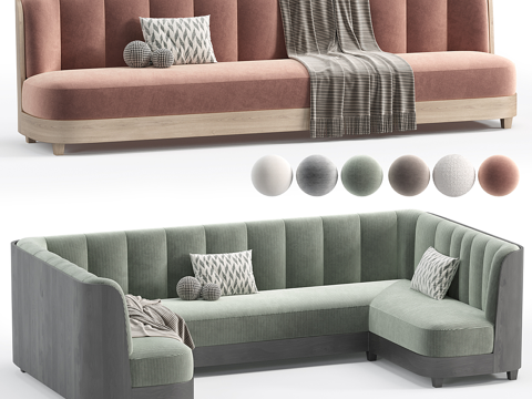  新中式餐厅卡座沙发3d模型 