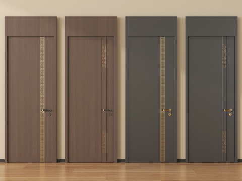 新中式单开门 卧室门 平开门 木门su模型