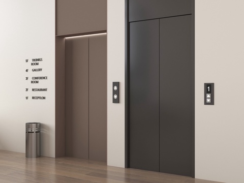 现代电梯间 电梯 升降梯 升降按钮su模型